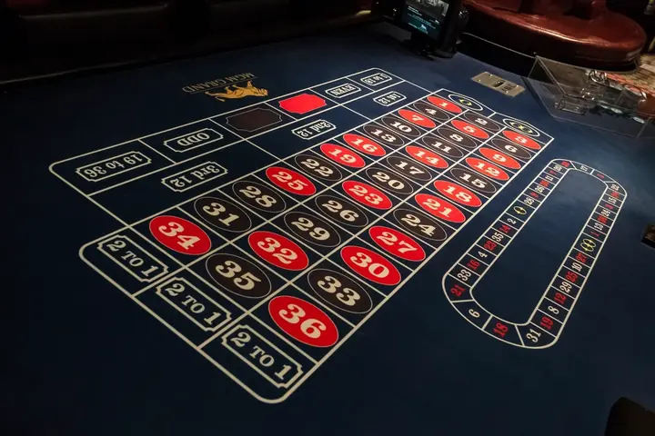 Mesa de ruleta con fichas